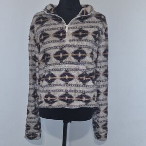 Aeropostale Patterned Crew Neck Sweater - Cream and Brown